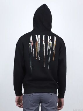 Amiri Black Embroidered Paint Drip 100% Cotton Hoodie XL Luxury Streetwear